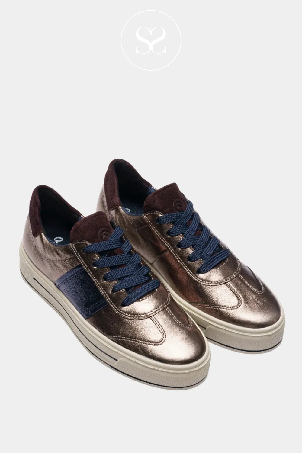 ARA BRONZE LEATHER FLATFORM LACE UP TRAINERS 12-23012-05 FOR WOMEN WITH ROUNDED TOE
