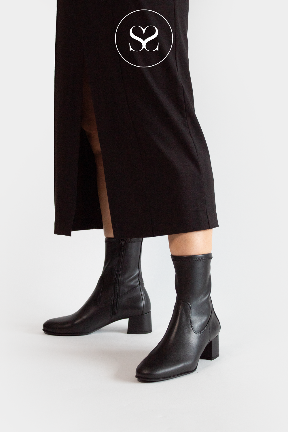 UNISA LEMICO BLACK BLOCK HEEL SOCK BOOTS LEMICO