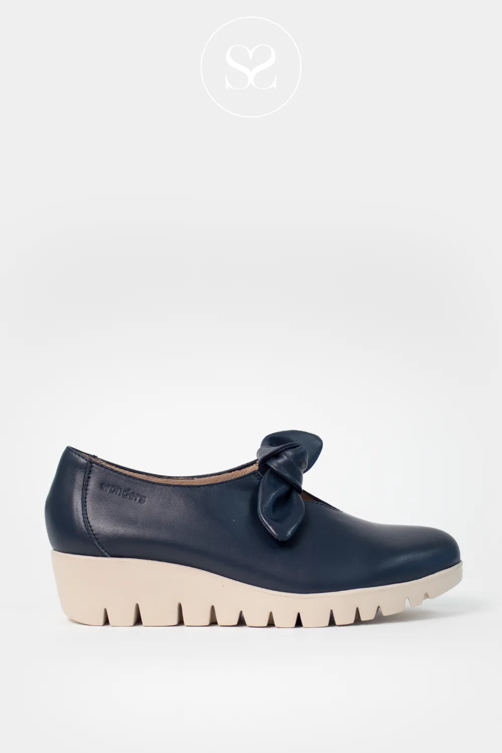 Wonders Navy Wedge Slip-On Shoes C-33159 Lightweight wedge sole