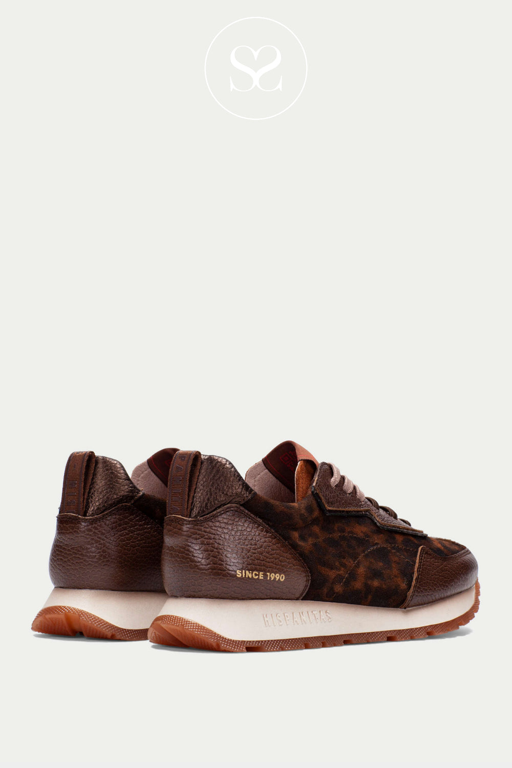 HISPANITAS PULL ON WEDGE BROWN/LEOPARD LEATHER TRAINERS CHI254312