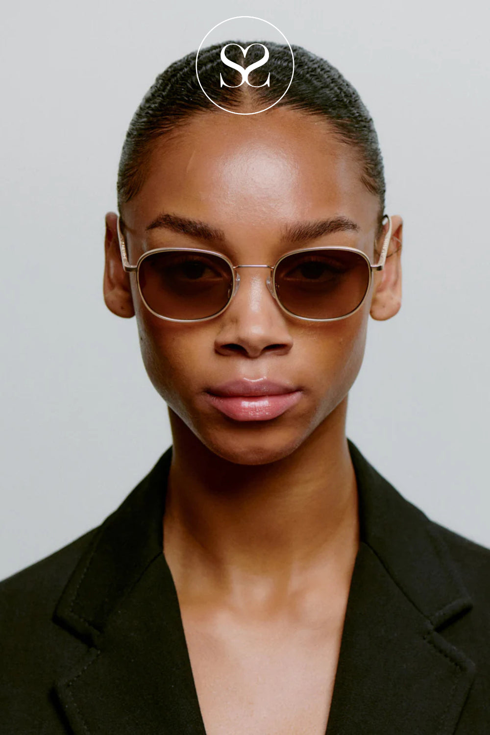 A.KJAERBEDE Matte Gold 60s Inspired Sunglasses For Women