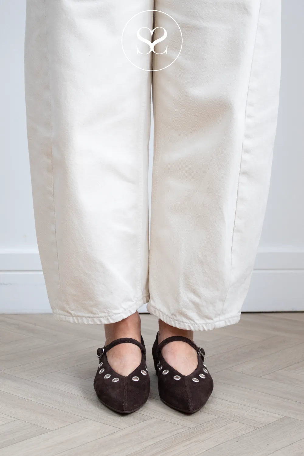 Wonders Brown Suede Flat Mary-Jane Pumps A-3841