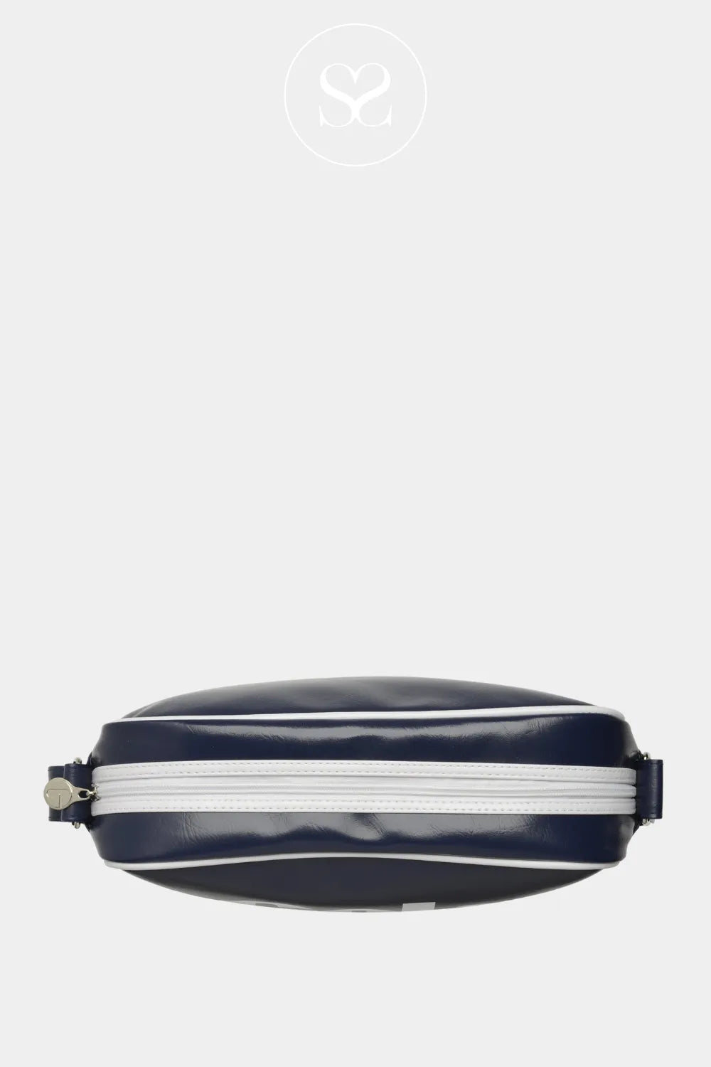 GOLA NAVY/WHITE LEATHER RETRO CROSSBODY BAG REDFORD FOR WOMEN WITH WIDE ZIP OPENING