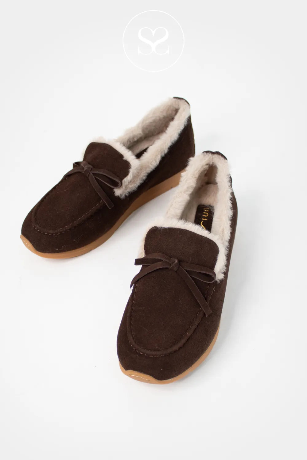 UNISA CHOCOLATE BROWN SUEDE SLIP ON MOCKERSON SHOES DIPEL FOR WOMEN WITH TRENDY BROWN SUEDE BOW FRONT DETAIL