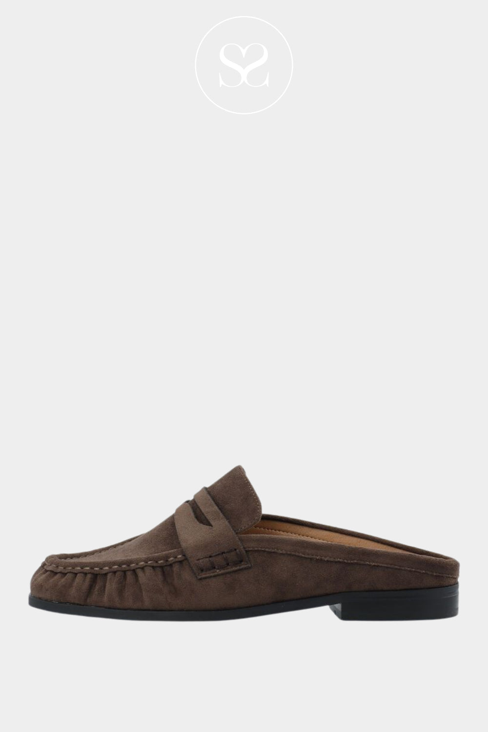 Bianco Dark Brown Faux Suede Backless Mule Loafers - Biacarma