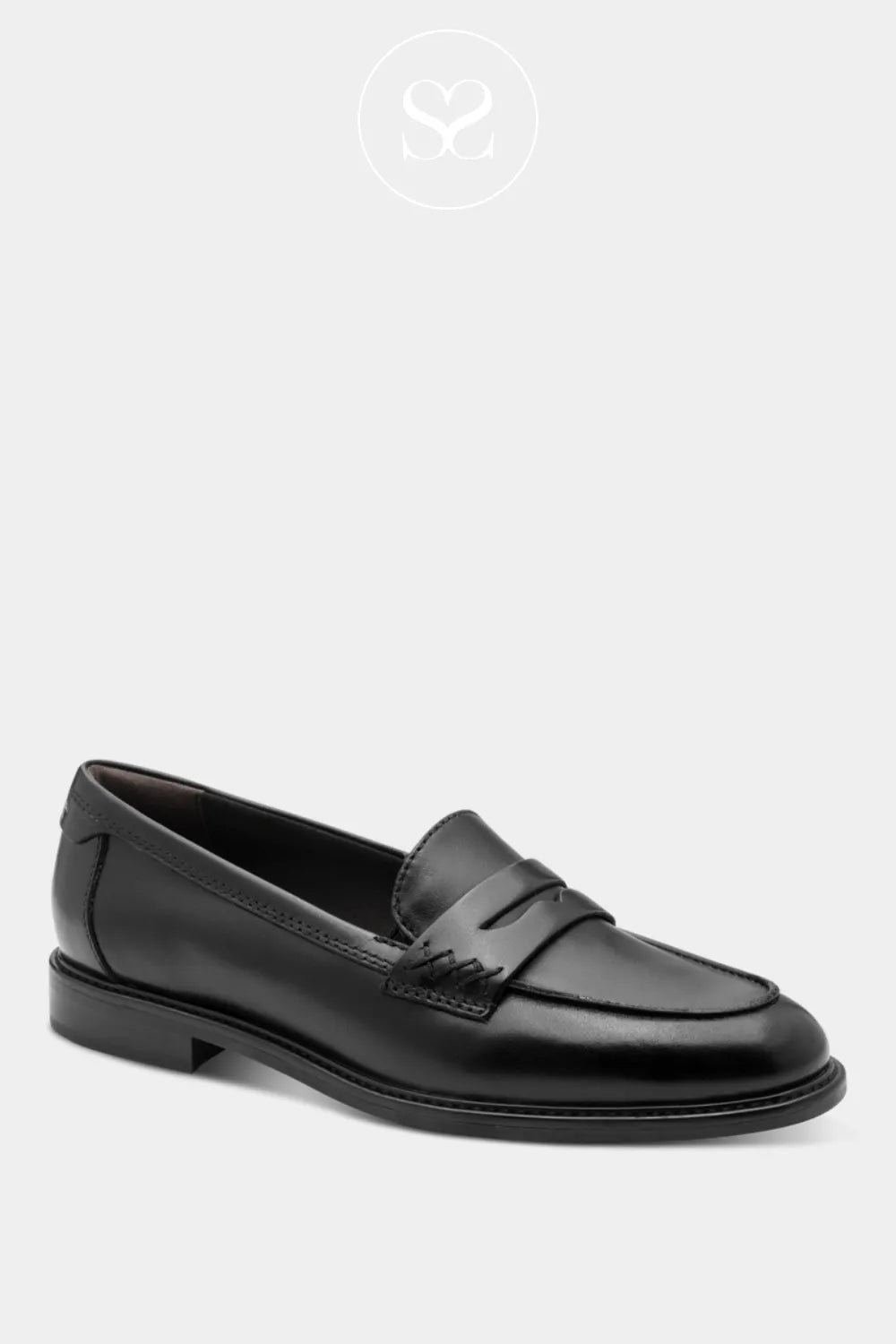 Black leather workwear slip on shoe. Smart casual loafers