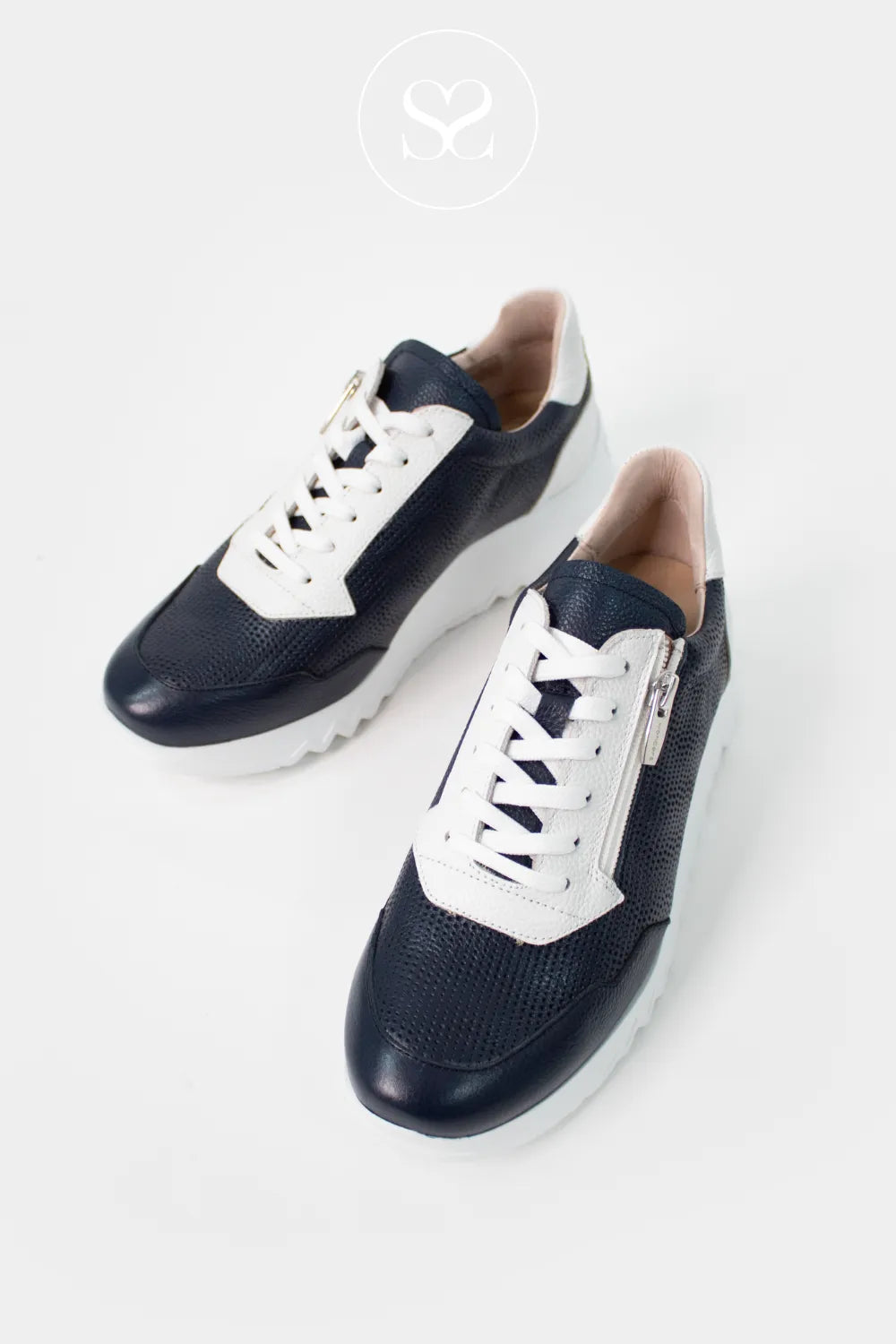 Wonders Navy Wedge Trainers E-6771 Soft leather lining with memory gel insole