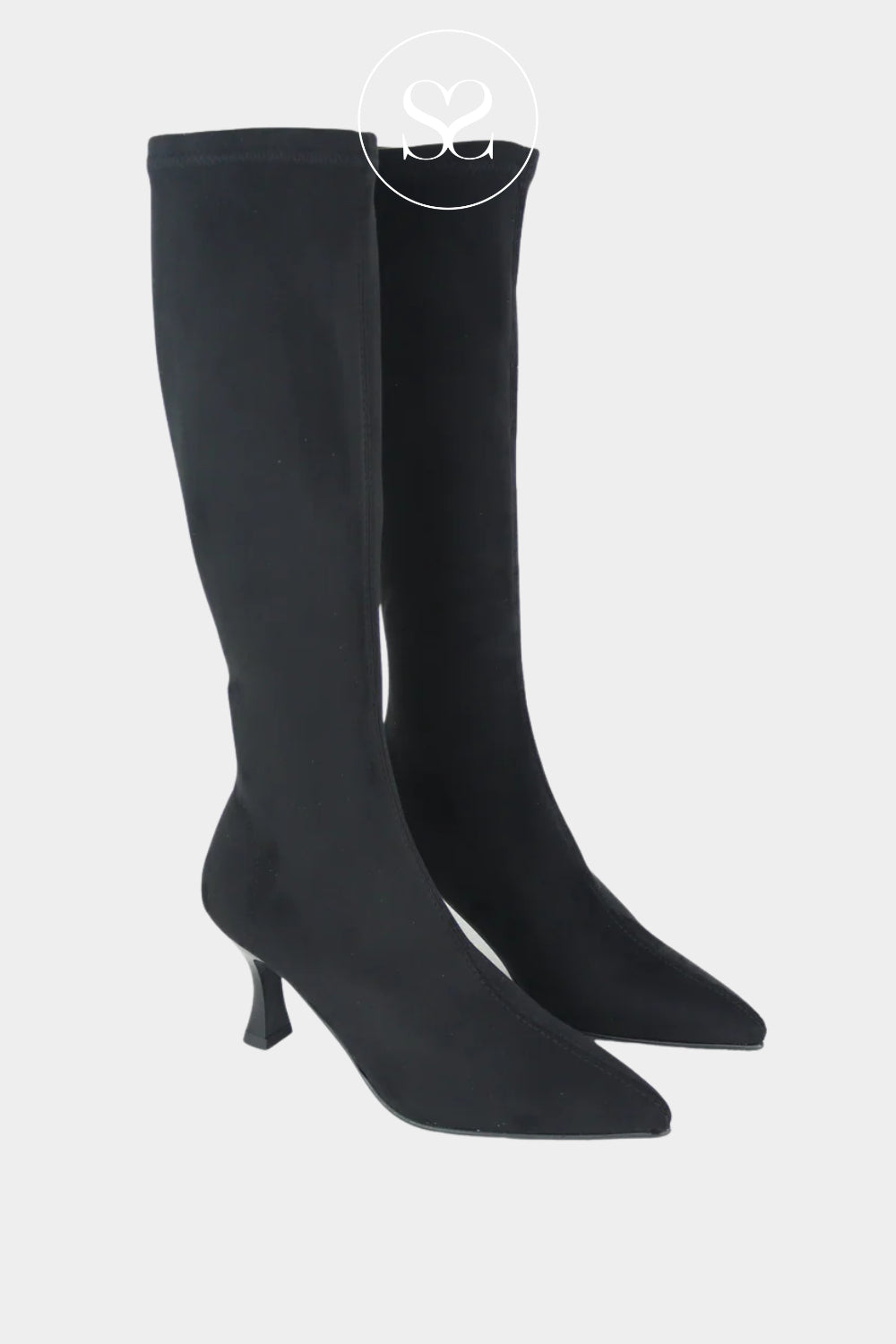 Miss Elastic Black Suede Knee High Sock Boots - 78041 Ireland