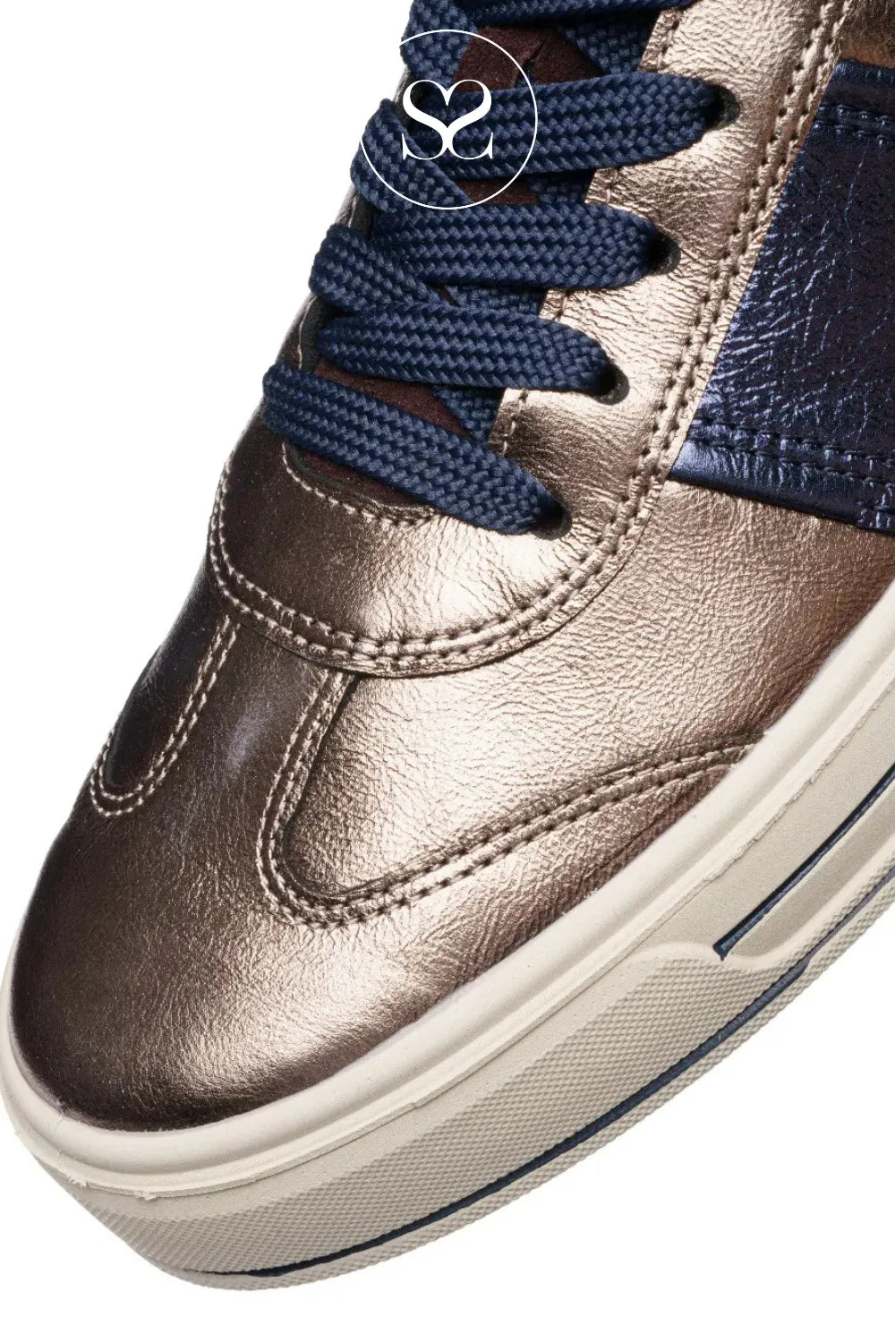 ARA BRONZE LEATHER FLATFORM LACE UP TRAINERS 12-23012-05 FOR WOMEN WITH T SHAPE TOE CAP DETAIL