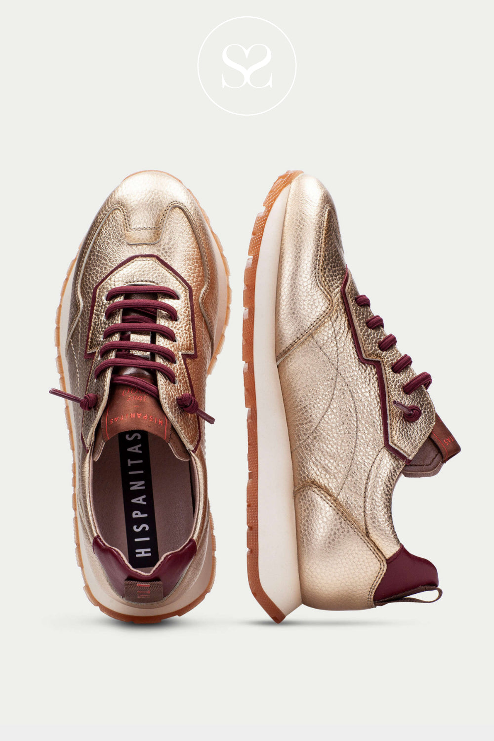 HISPANITAS GOLD LATHER WEDGE TRAINERS WITH ELASTICATED LACES CHI254312