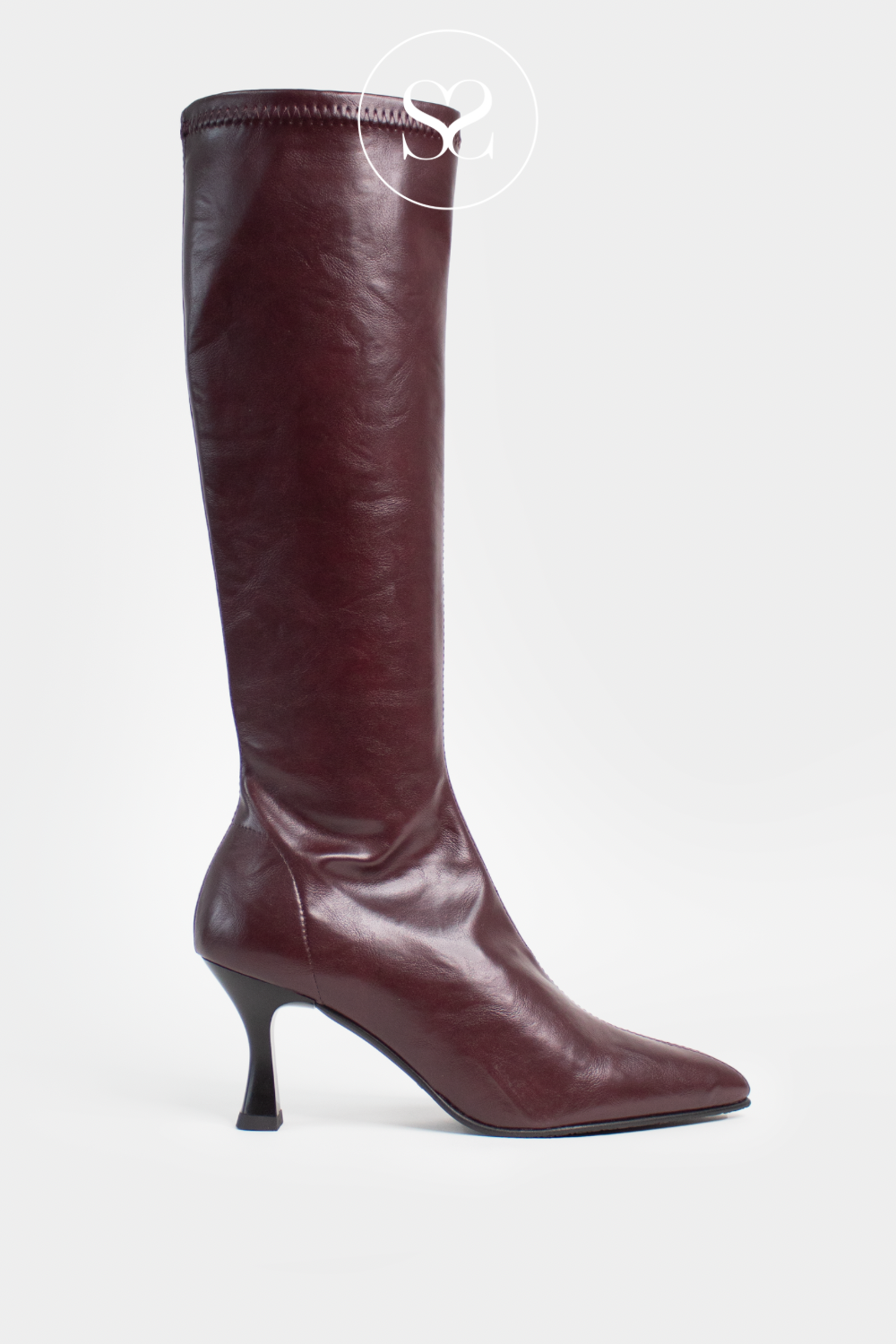 Miss Elastic Burgundy Knee High Sock Boots 78041