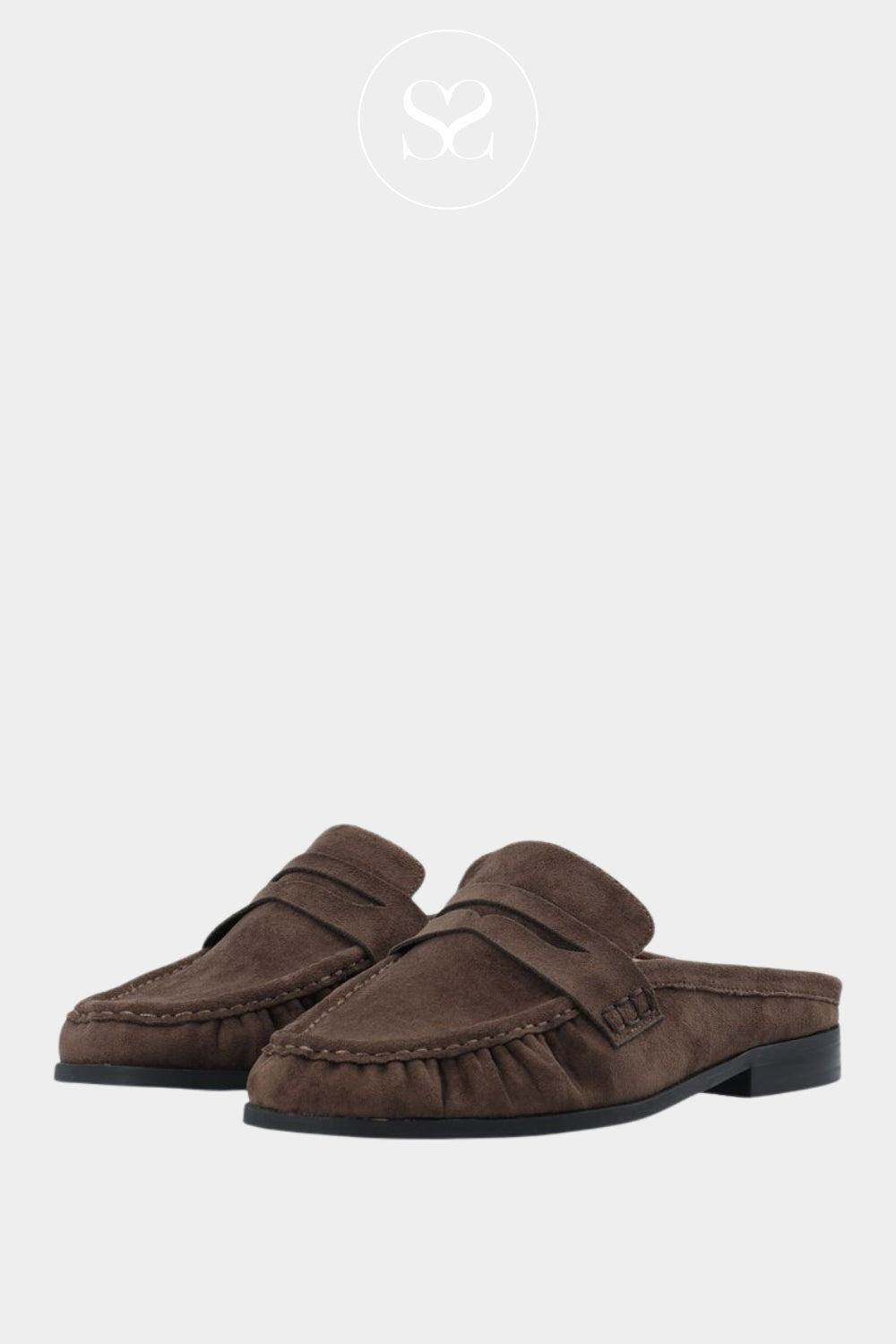 Bianco Dark Brown Faux Suede Backless Mule Loafers - Biacarma