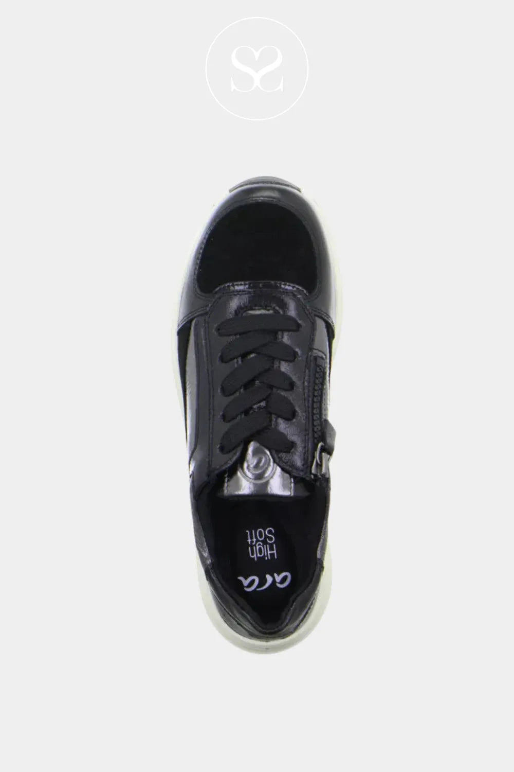 ARA BLACK LEATHER LACE UP WEDGE TRAINERS - 12-24826-01 for women with removable insole