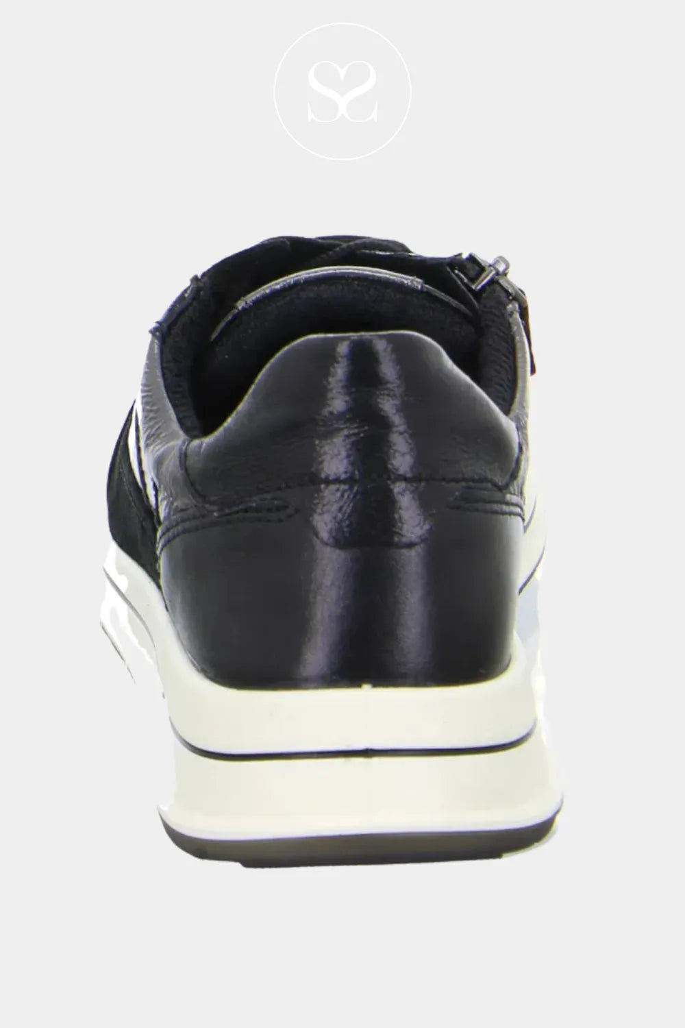 ARA BLACK LEATHER LACE UP WEDGE TRAINERS - 12-24826-01 with white wedge heel detail