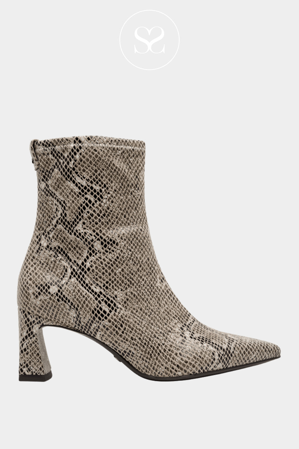 TAMARIS SNAKE PRINT HEELED SOCK BOOTS 1-25315