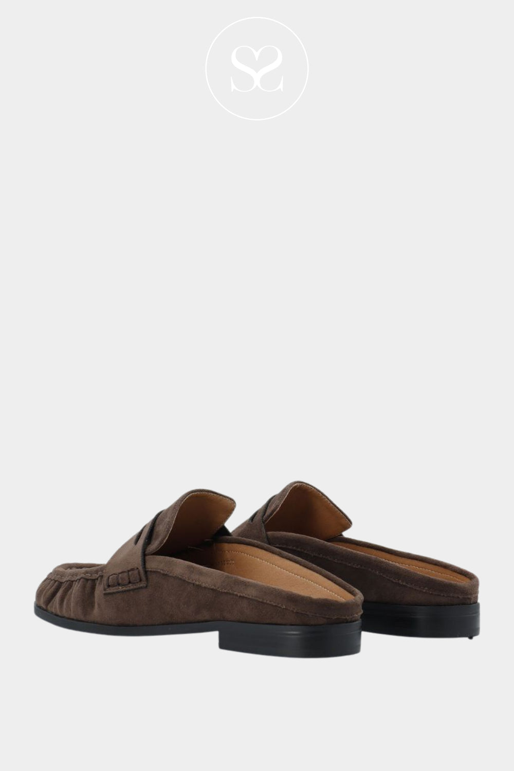 Bianco Dark Brown Faux Suede Backless Mule Loafers - Biacarma