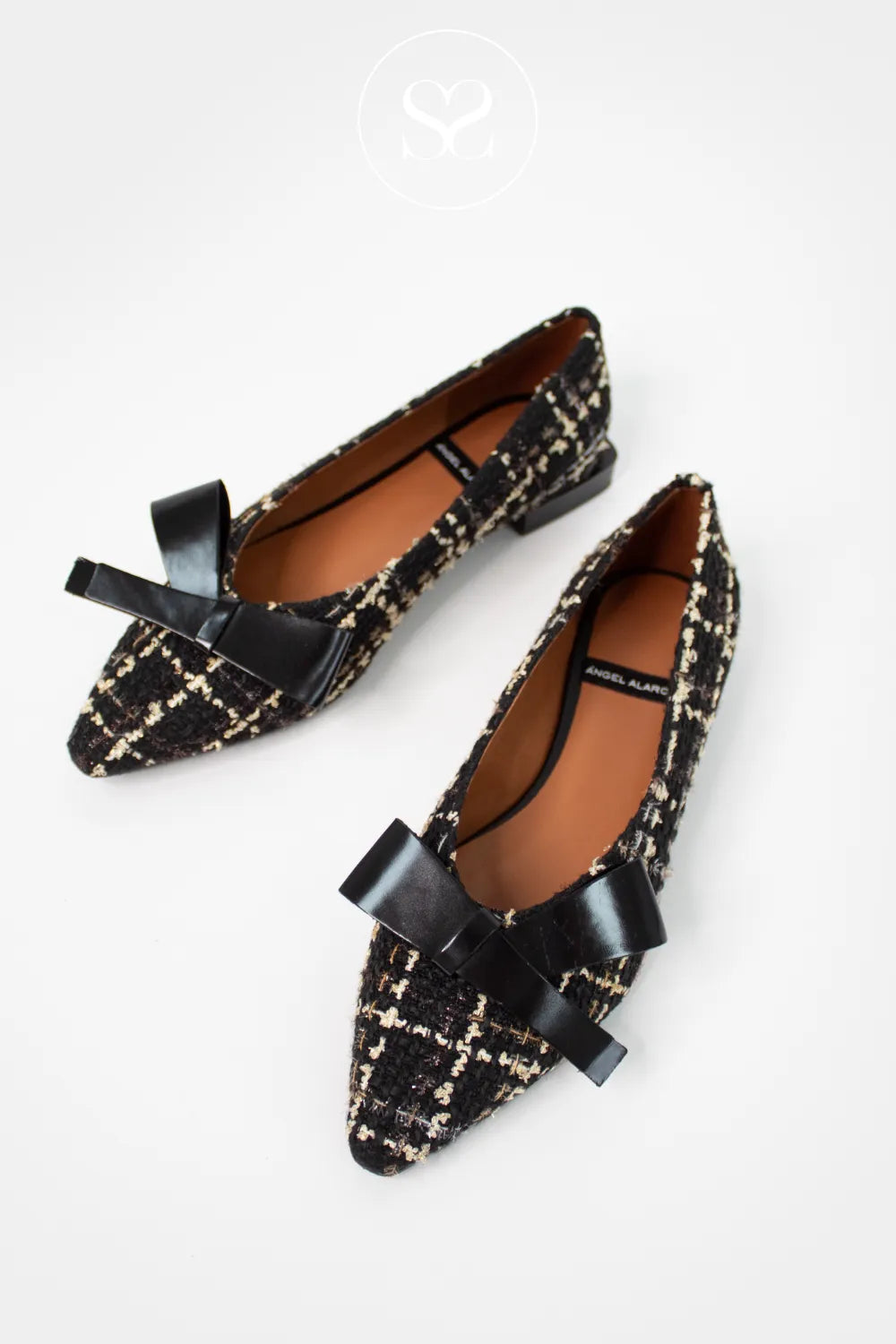 WOMEN'S ANGEL ALARCON BLACK TWEED POINTED TOE FLATS - ALVATEX IRELAND