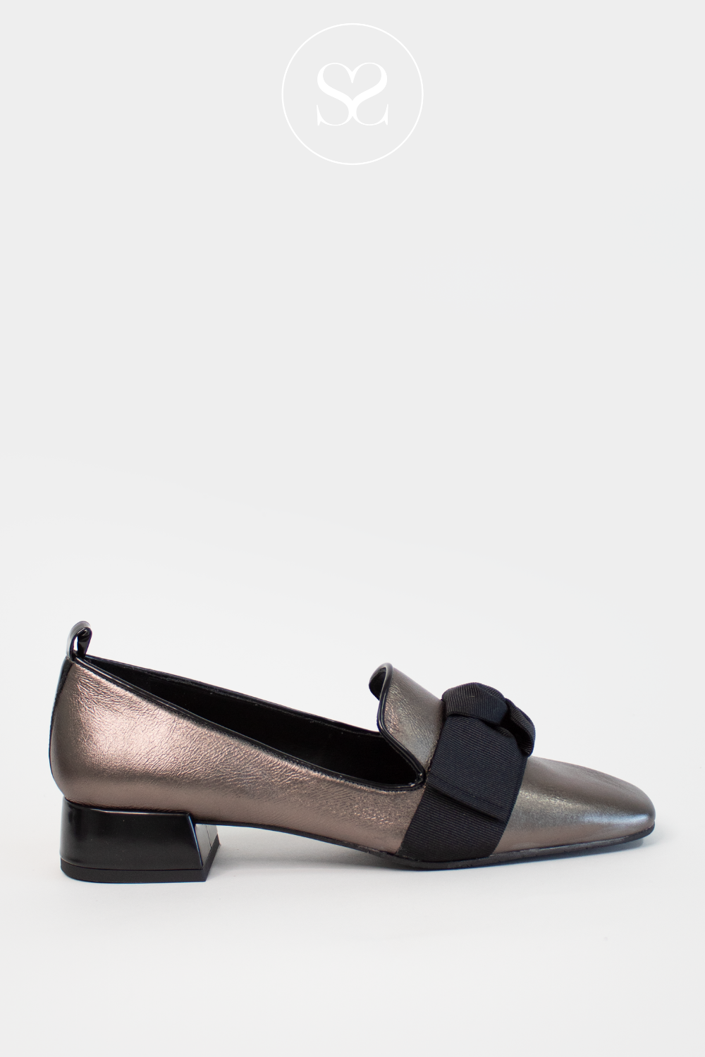 LODI PEWTER SQUARE TOE BLOCK HEELED LAOFERS BELGA