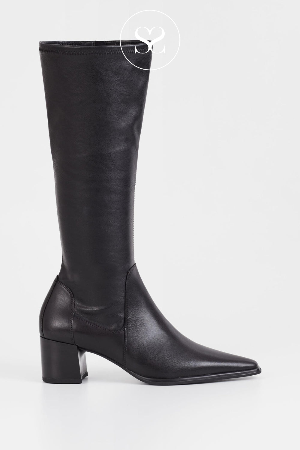 vagabond giselle pointed toe knee high boots in black leather
