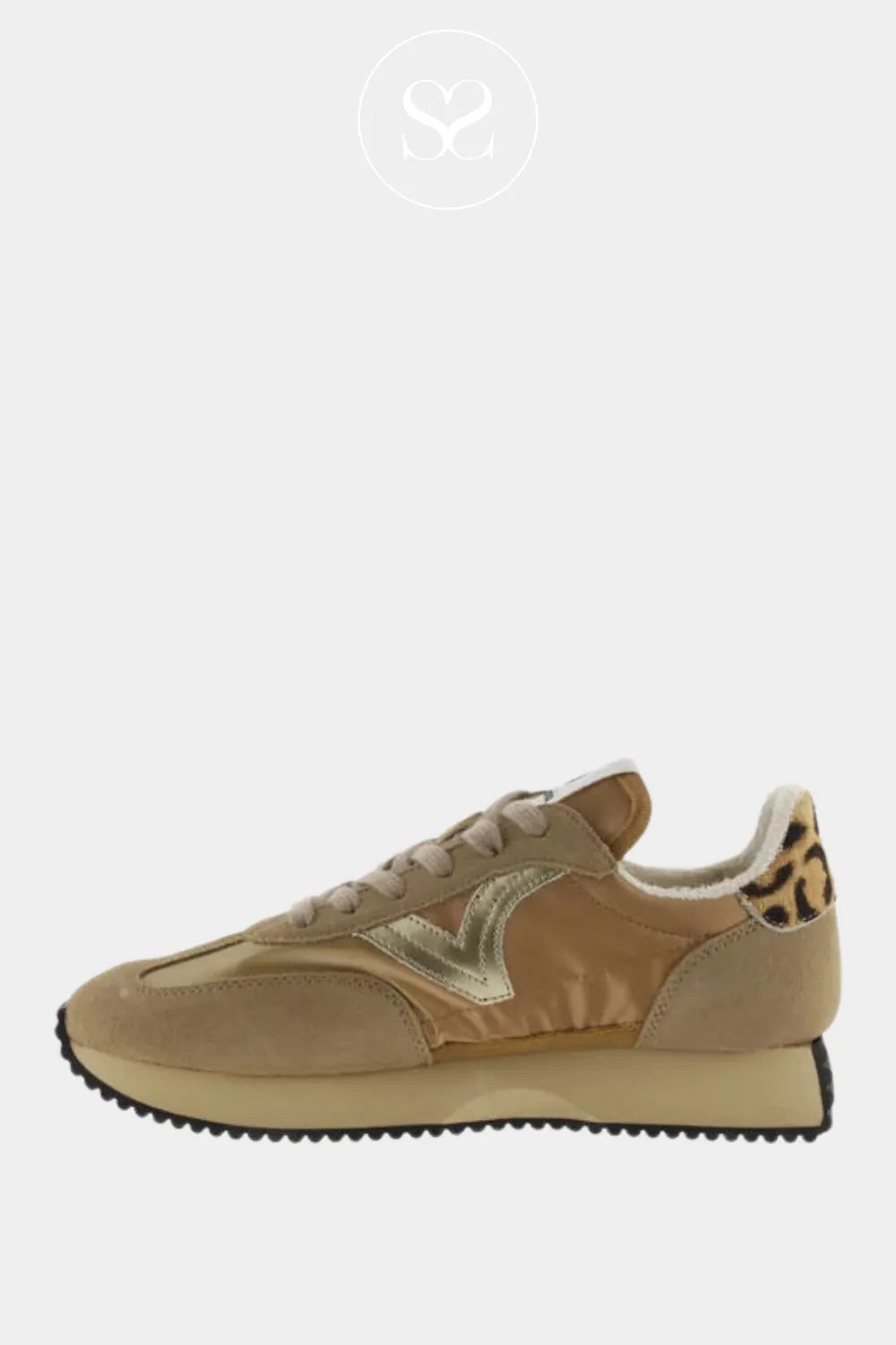 VICTORIA CAMEL LIGHTWEIGHT TRAINERS FOR WOMEN 1134111 CAMEL SPORTY STYLE LACE UP SNEAKERS WITH GOLD SIGNATURE V LOGO DETAIL