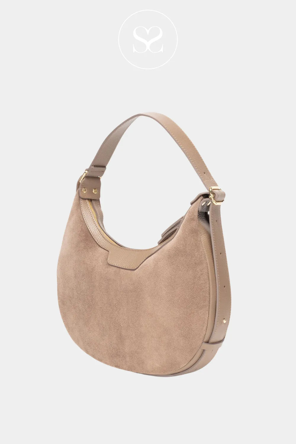 ELIE BEAUMONT TAUPE SUEDE SHOULDER HANDBAG CRESCENT
