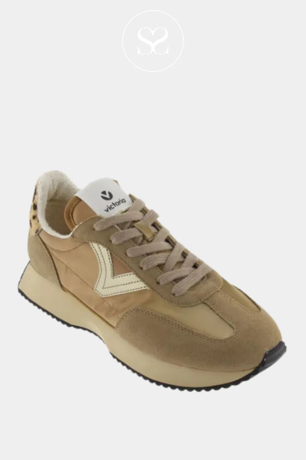 VICTORIA CAMEL LIGHTWEIGHT TRAINERS FOR WOMEN 1134111 TRENDY SPORTS STYLE LACE UP SNEAKERS WITH SIGNATURE V LOGO
