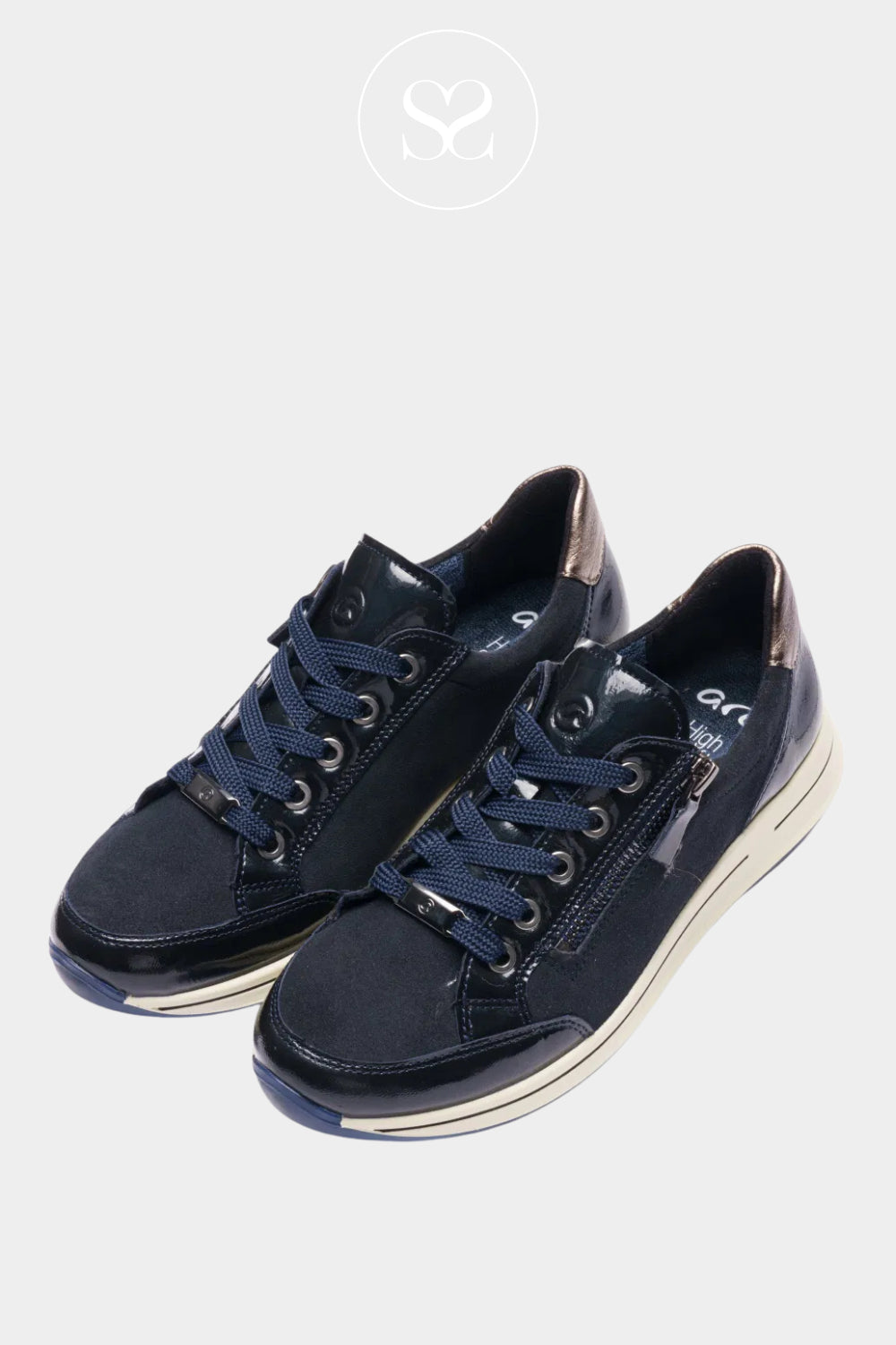 ARA NAVY TRAINERS WITH SIDE ZIP AND LACES
