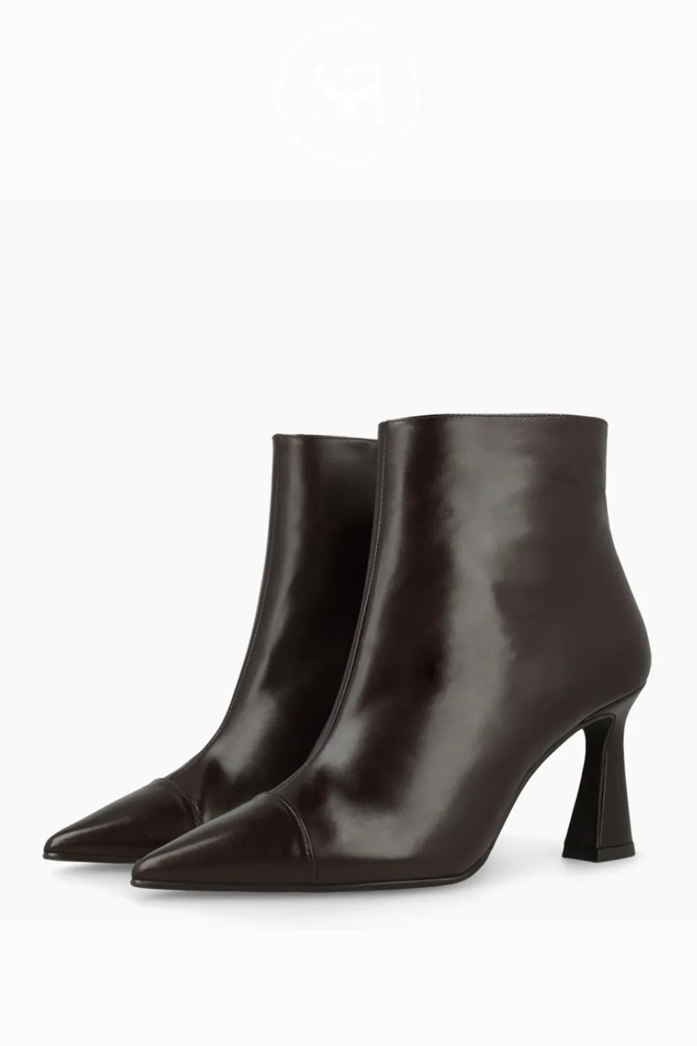 LODI CHOCOLATE BROWN FLARED HEEL POINTED TOE ANKLE BOOTS RACON FOR WOMEN MADE FROM SOFT SPANISH LEATHER