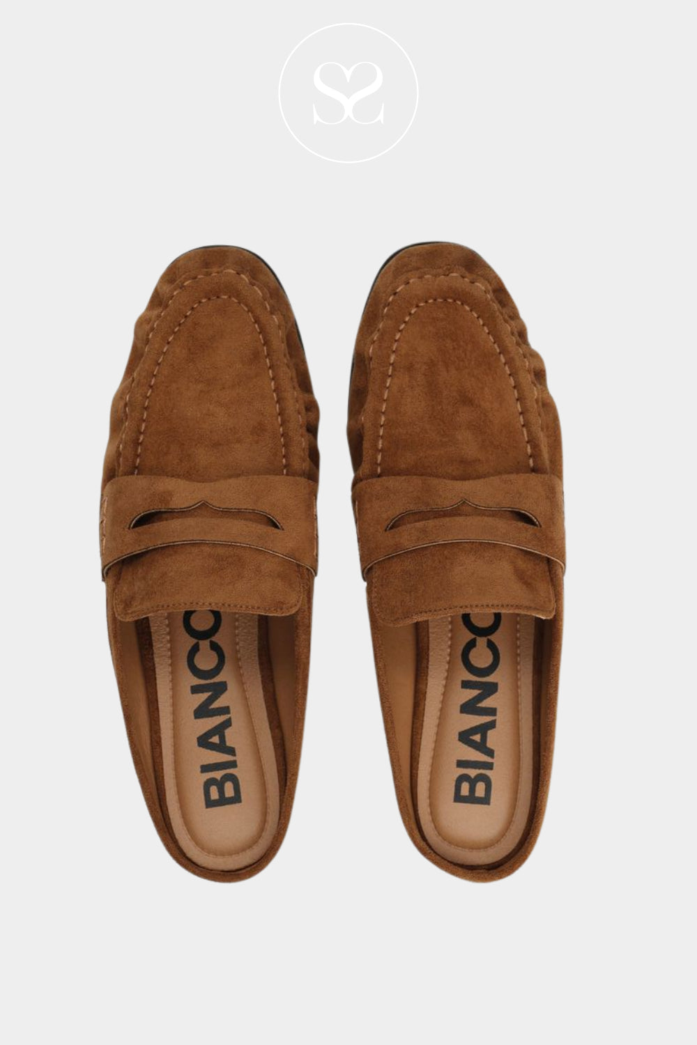 Bianco Tan Faux Suede Backless Mule Loafers - Biacarma