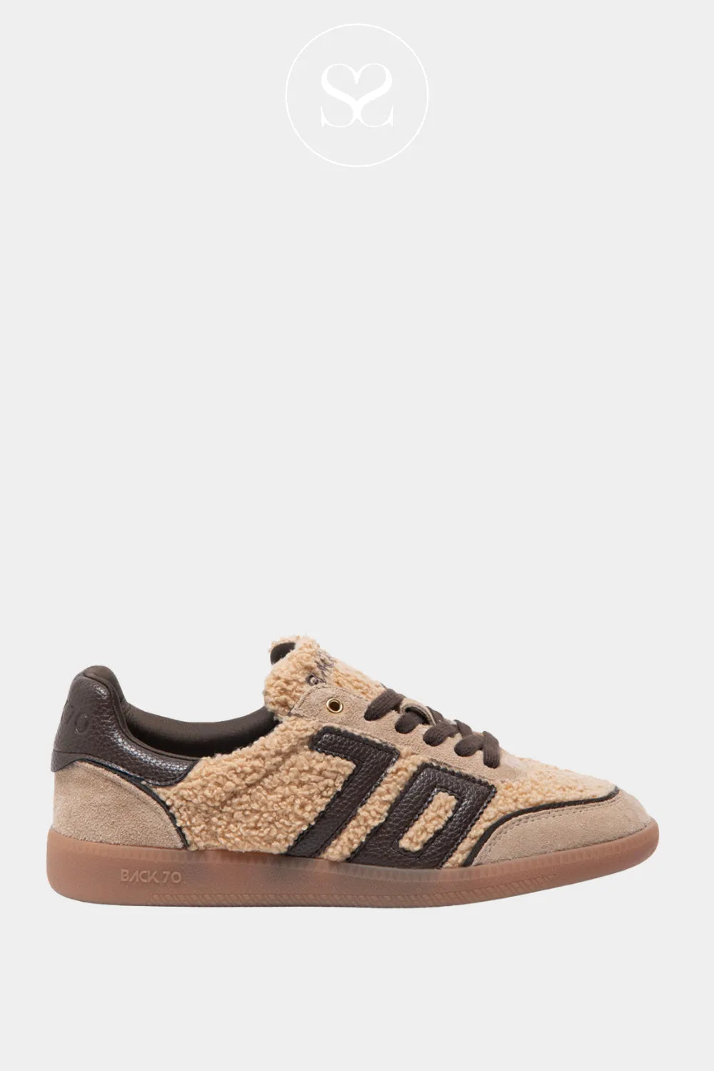 BACK70 BROWN AND BEIGE TEDDY LOW PROFILE TRAINERS FOR WOMEN-CLOUD