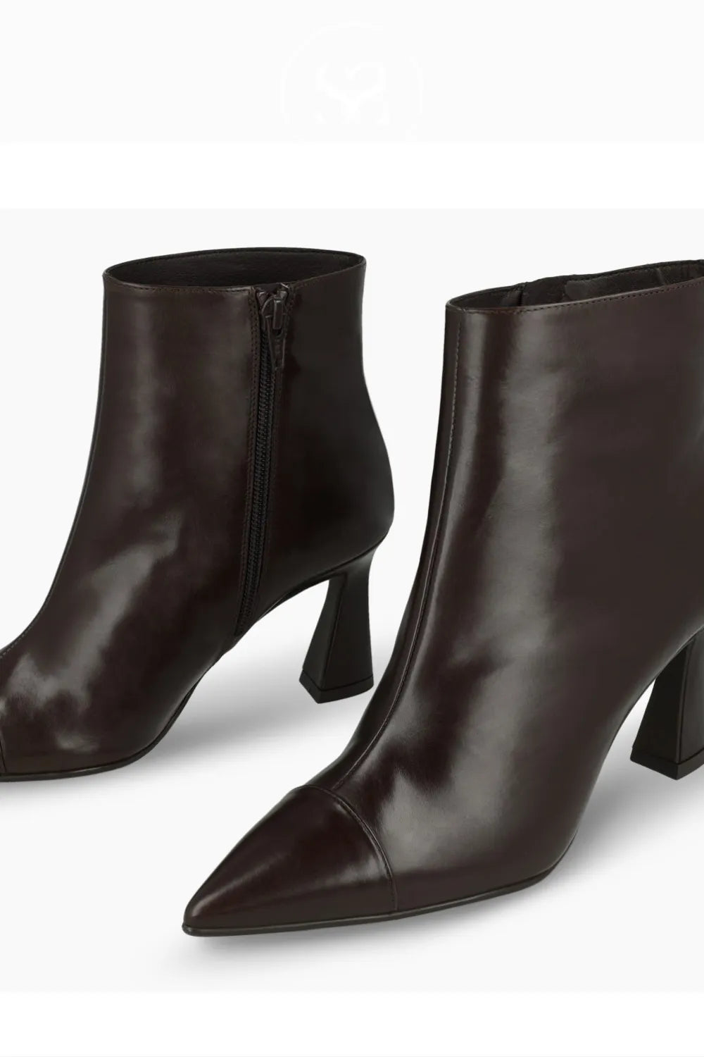 LODI CHOCOLATE BROWN FLARED HEEL POINTED TOE ANKLE BOOTS RACON