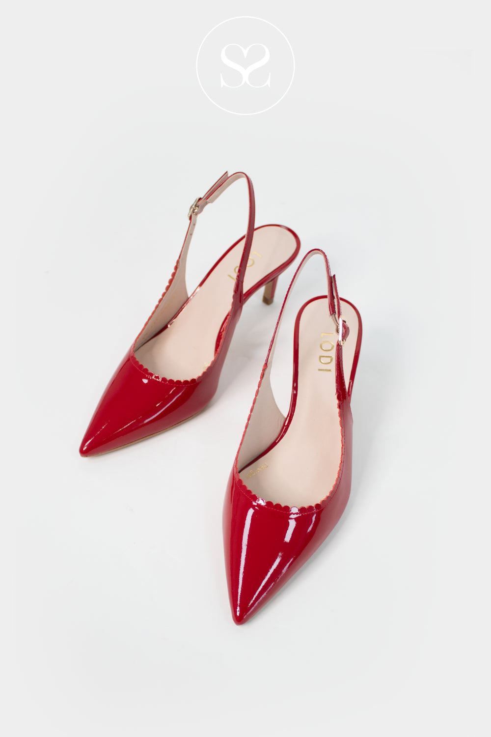 Lodi Red Slingback Heels With Scalloped Egde