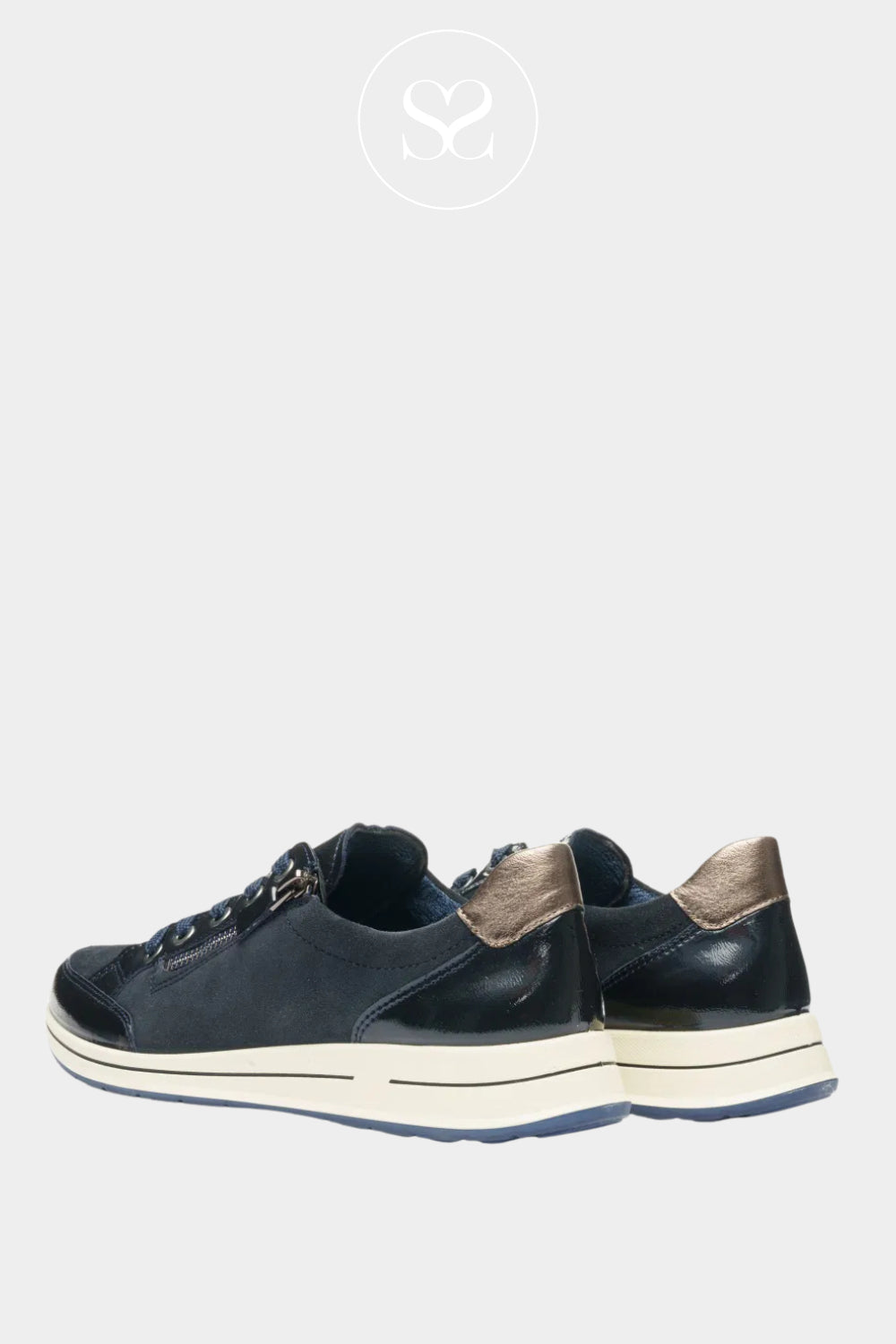 ARA NAVY TRAINERS WITH SUEDE AND PATENT FINISH