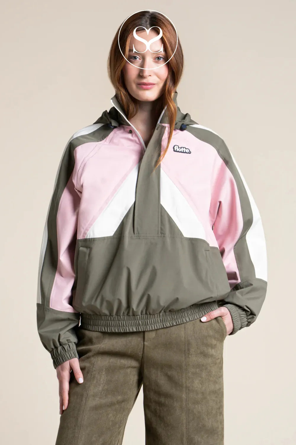 Flotte Khaki, Blush & Cream Waterproof Jacket for Women - Abbesses