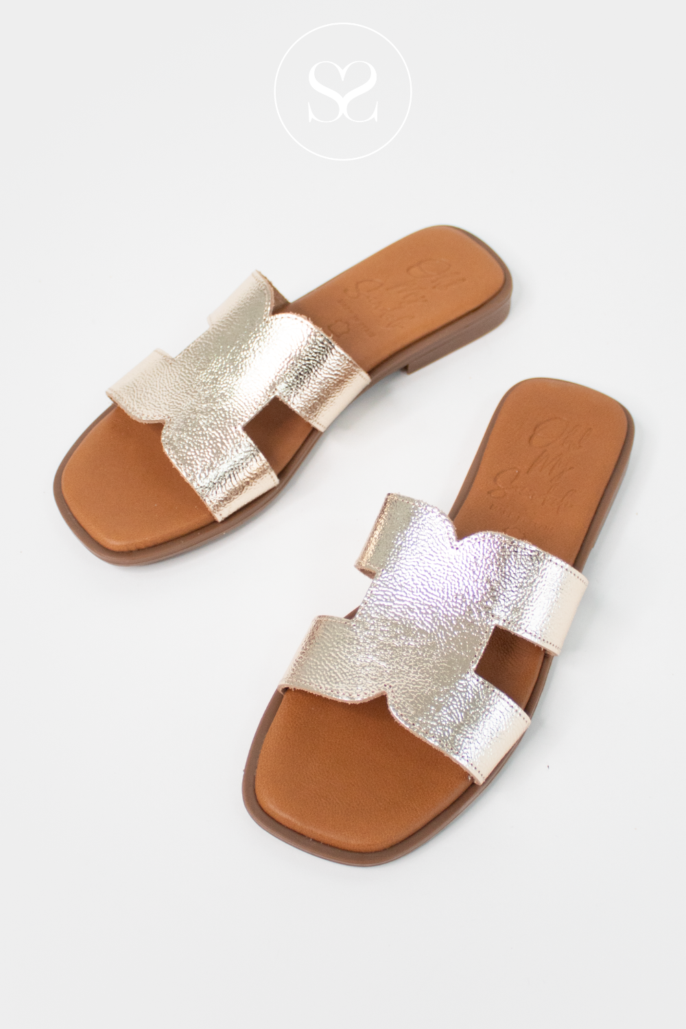 OH MY SANDALS 5580 GOLD LEATHER SLIP-ON SANDALS