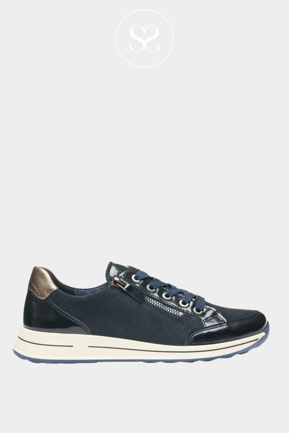 ARA NAVY LEATHER FLATFORM TRAINERS 12-54801-79