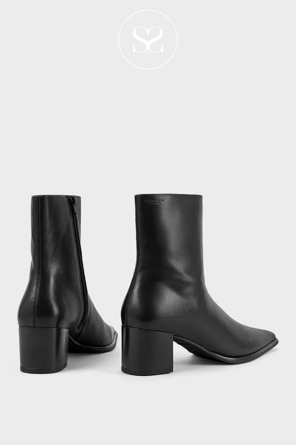 Black leather ankle boots with pointed toe for women in Ireland from Vagabond Shoemakers