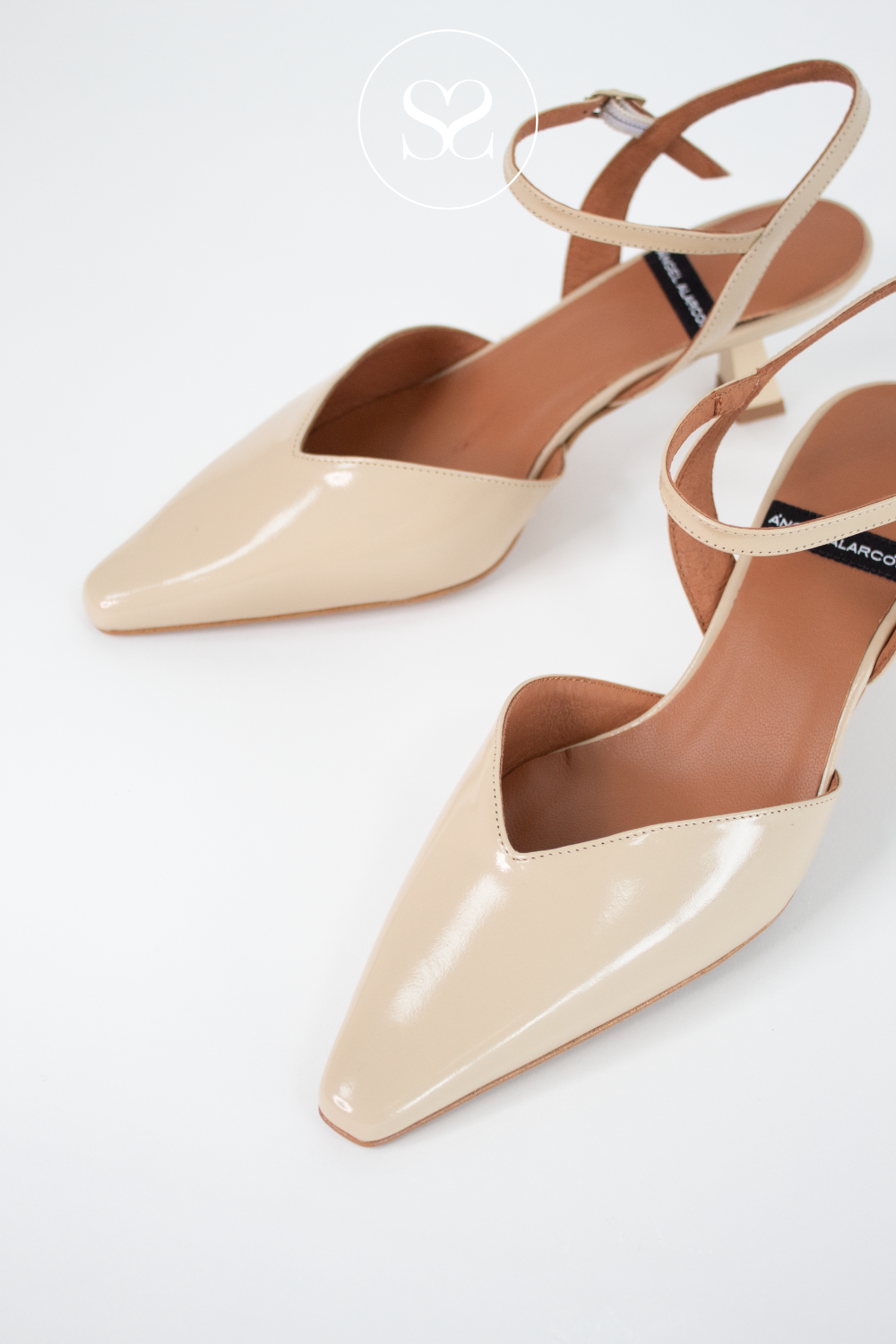ANGEL ALARCON WILNA 25064 CREAM LEATHER SLINGBACK POINTED TOE HEELS FOR WOMEN