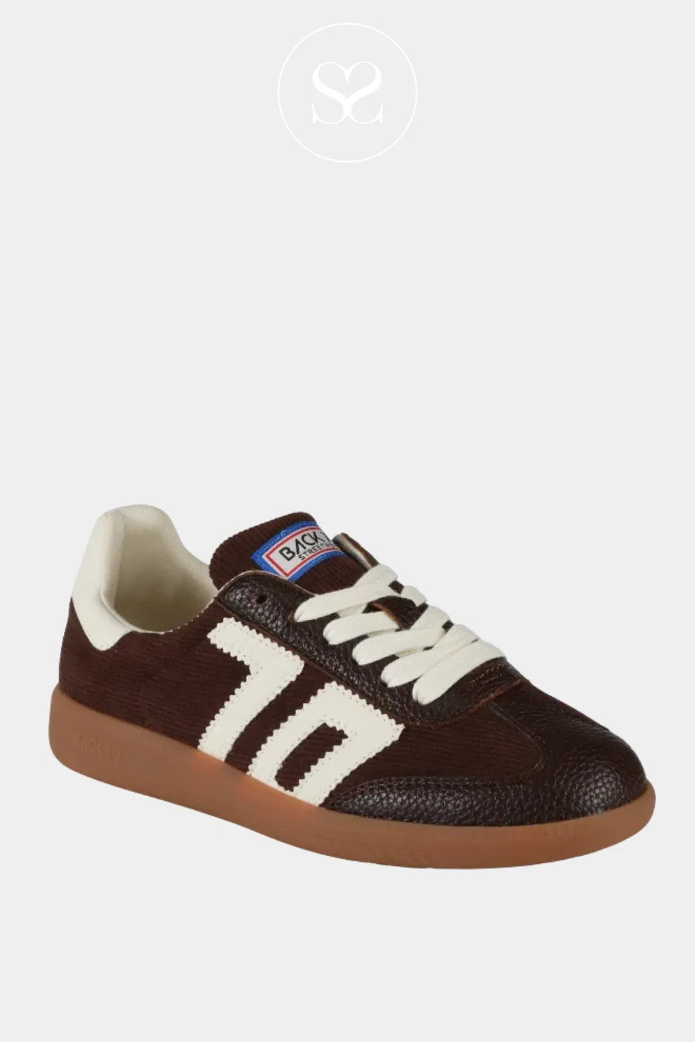 BACK70 BROWN CORDUROY LOW PROFILE TRAINERS FOR WOMEN- CLOUD for women with signature back70 logo detail and white laces for closure