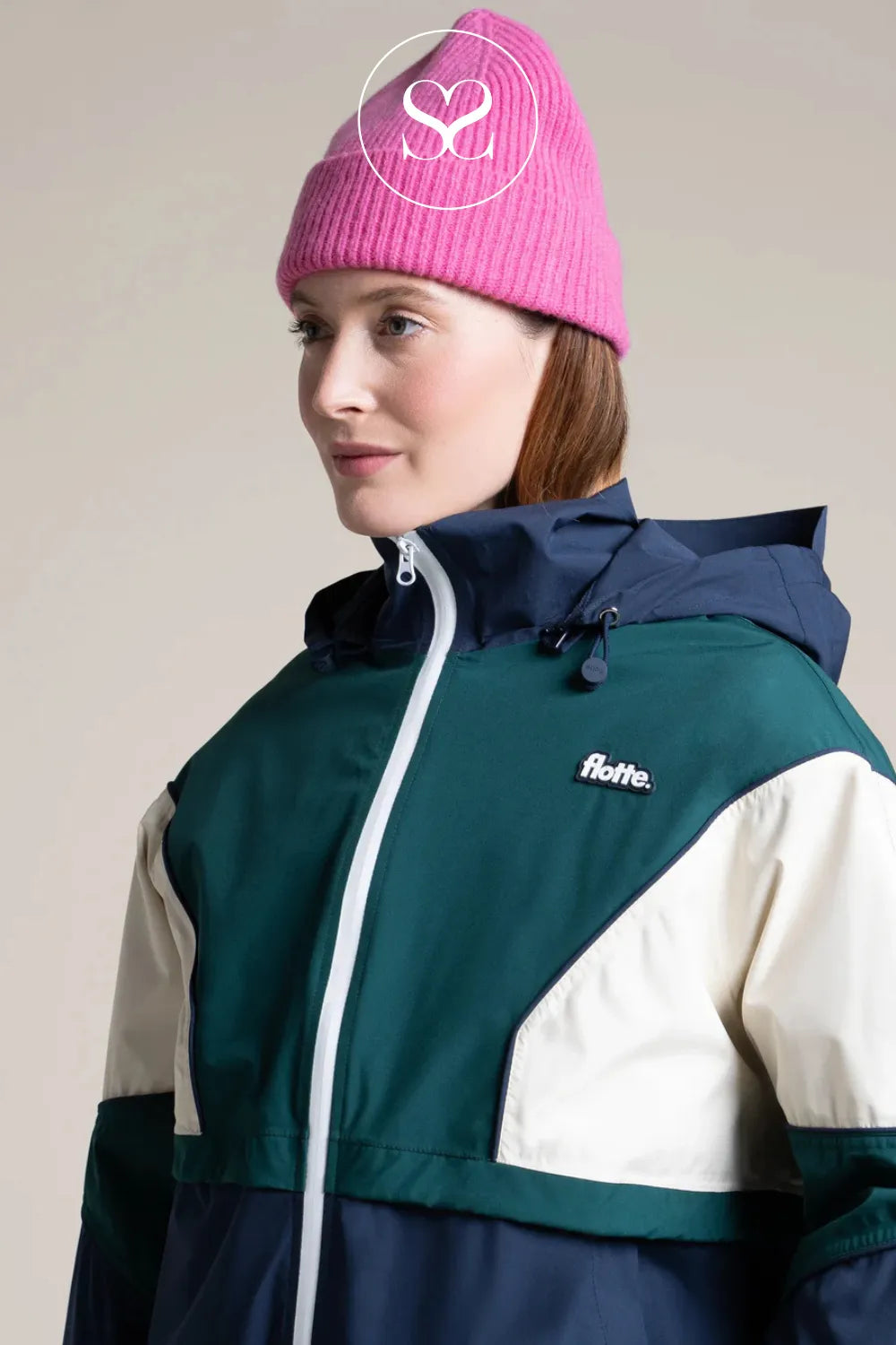 Flotte Navy, Green & Cream Waterproof Jacket for Women - Saint Martin