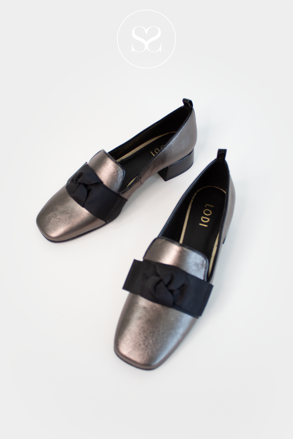 LODI PEWTER SQUARE TOE BLOCK HEELED LAOFERS BELGA