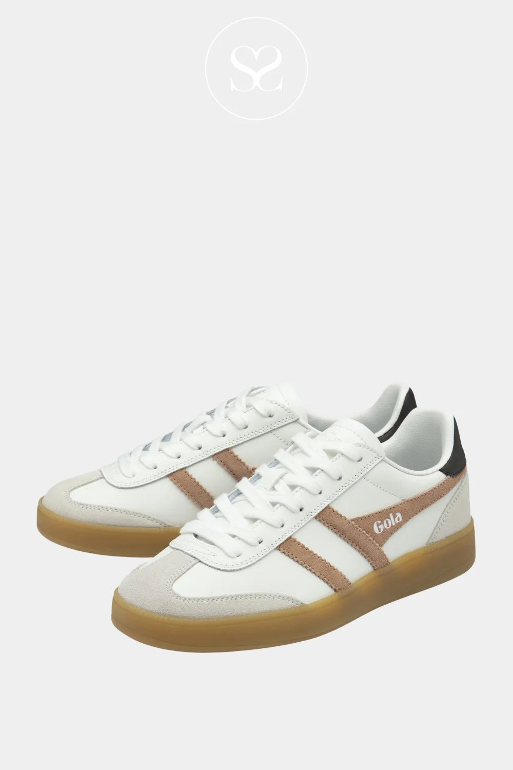GOLA VIPER WHITE/TAUPE/CAMEL SNEAKERS WITH LACES AND T-SHAPE SUEDE TOE CAP