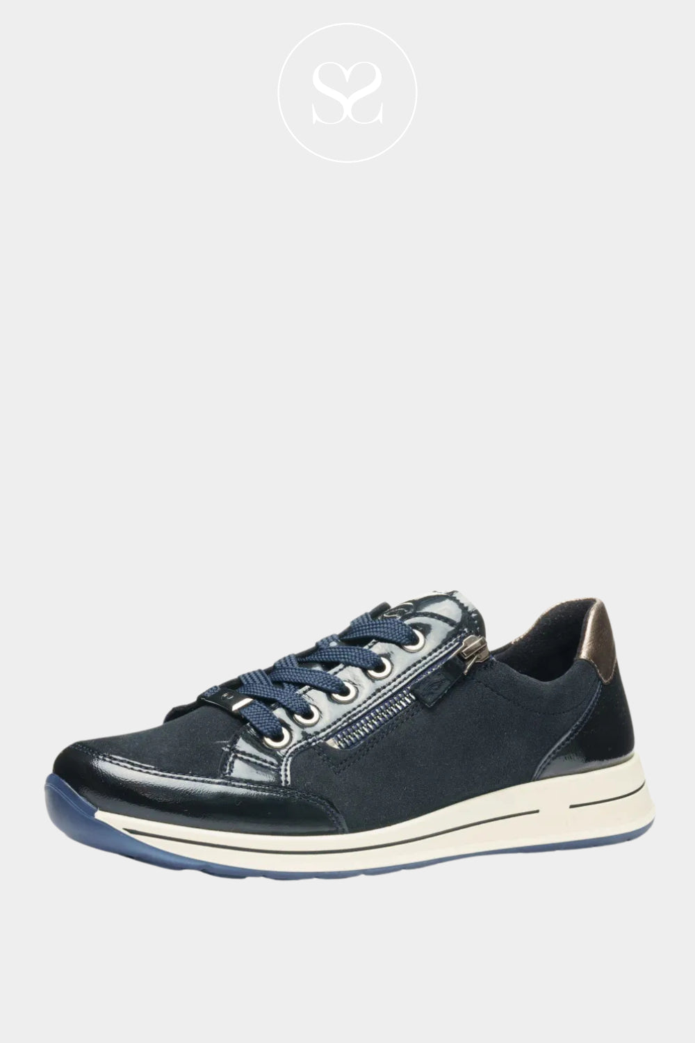 ARA NAVY LEATHER FLATFORM TRAINERS 12-54801-79- IRELAND