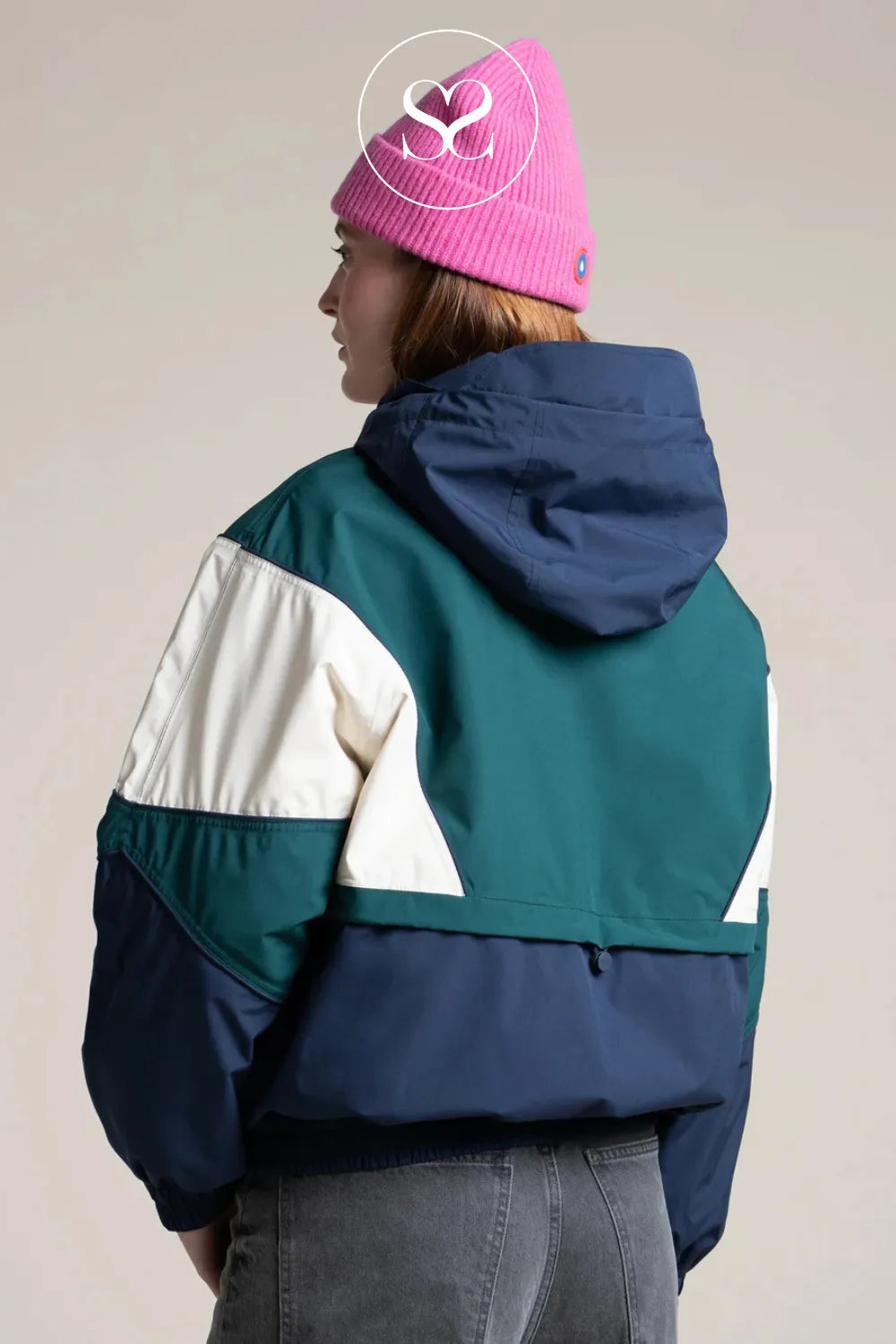Flotte Navy, Green & Cream Waterproof Jacket for Women - Saint Martin