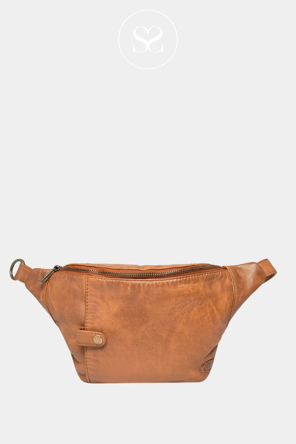 DEPECHE Tan Cross-body Bum-bag 15814 for women with wide zip opening details