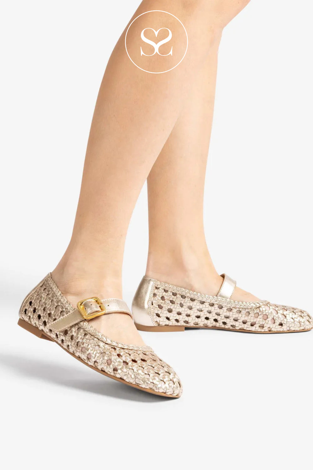 Unisa Gold Braided Leather Shoes With Adjustable Strap