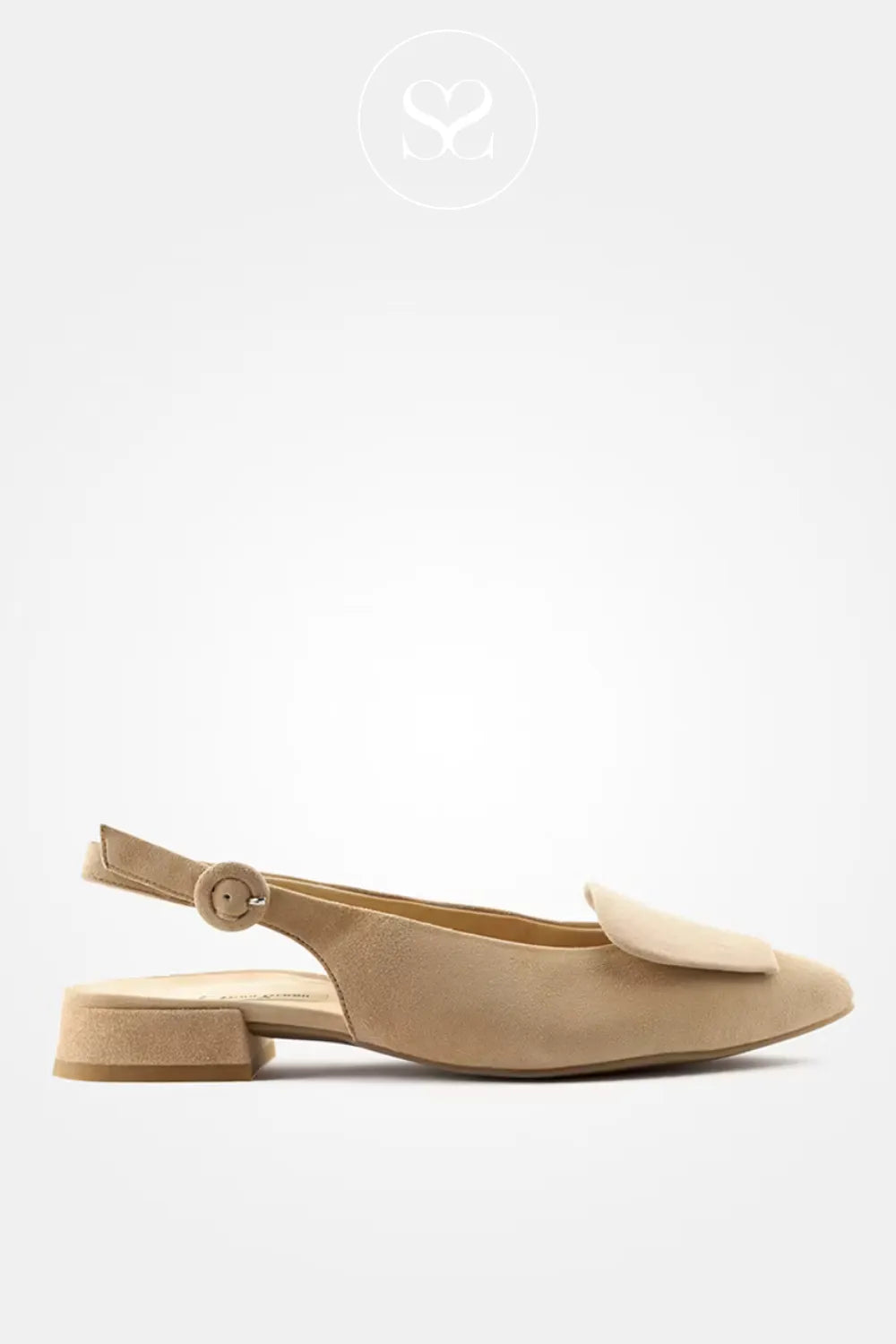 Paul Green Beige Low Block Heel Slingback Shoes 6090 Elegant low block heel giving comfort and subtle lift.