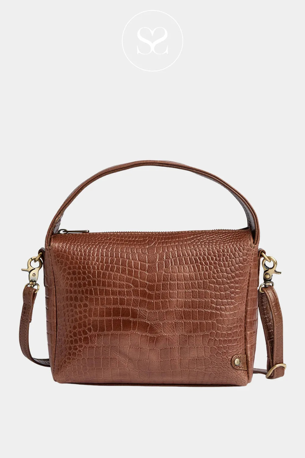 Depeche Dark Brown Croc Effect Cross-Body Handbag 17114 for women with a handle strap and a removable shoulder strap for a custom fit