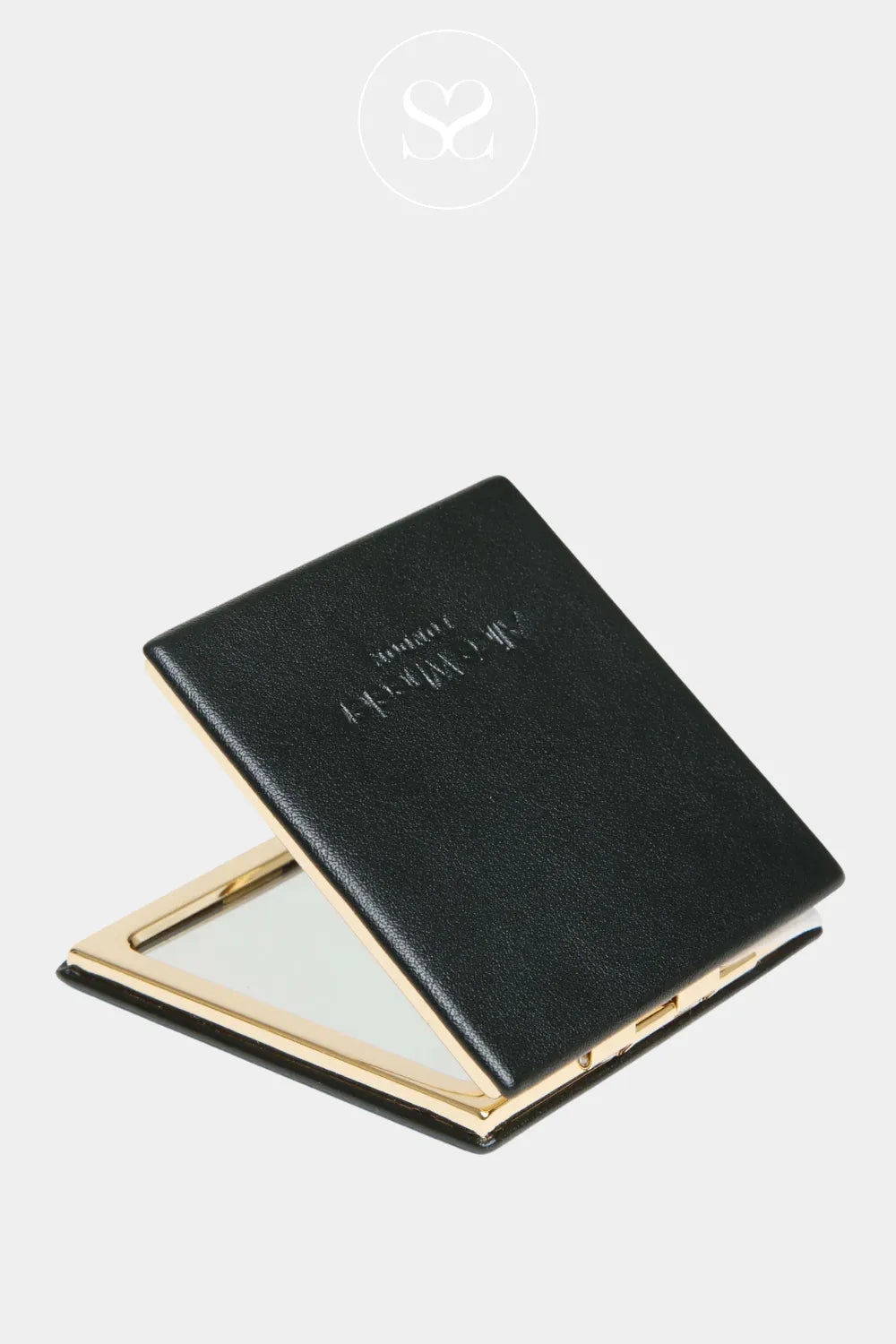 ALICE WHEELER LIGHTWEIGHT BLACK SQUARE COMPACT MIRROR WITH GOLD BEZEL- IRELAND