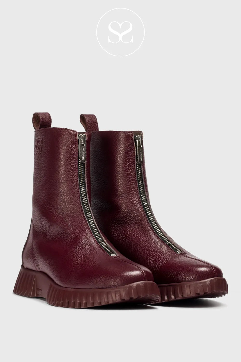WONDERS WINE/BURGUNDY WEDGE ZIP FRONT ANKLE BOO A-4403 FOR WOMEN MADE WITH SOFT SPANISH LEATHER FOR EVERYDAY COMFORT